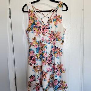 Adorable Floral Mini Dress With Strappy Neckline - Boutique Find!